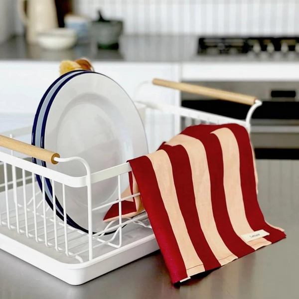 Bold Stripe Tea Towel Burgundy + Peach - Lettuce