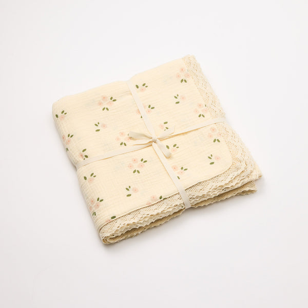 Organic Muslin Blanket Daisy with Lace - Over the Dandelions