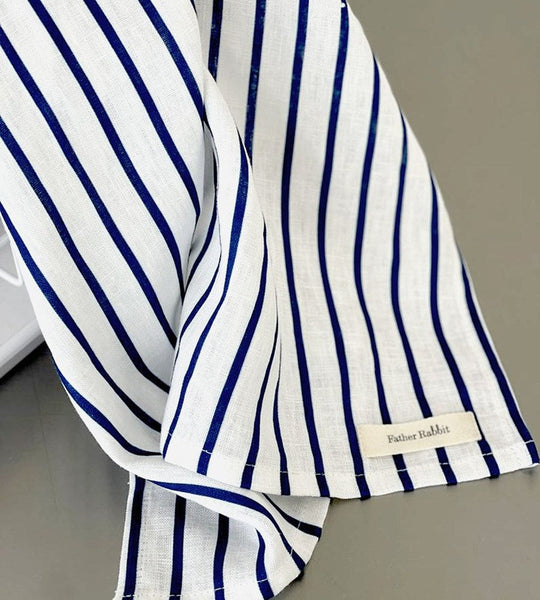 French Nautical Navy Stripe Tea Towel - Father Rabbit