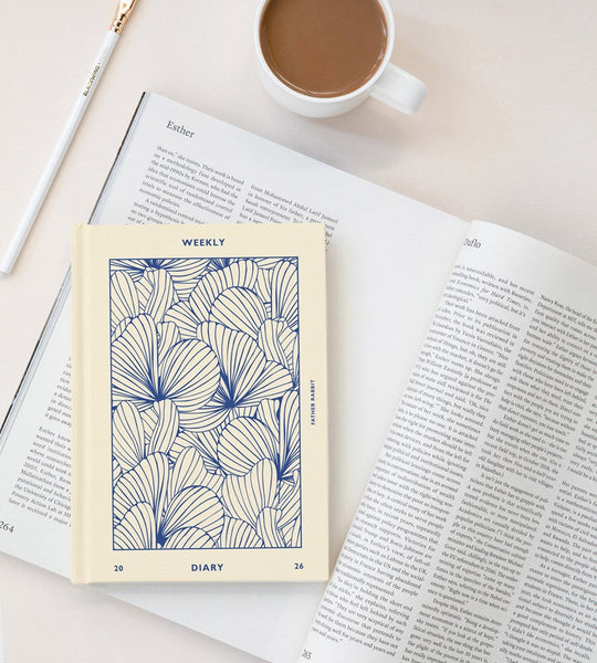 Prussian Blue Floral Weekly 2026 Diary - Father Rabbit